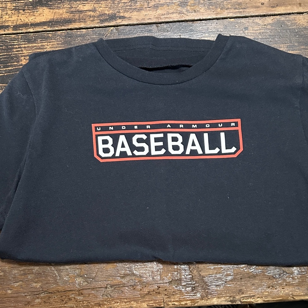 Under Armour Black Tee with Red & White Baseball Logo